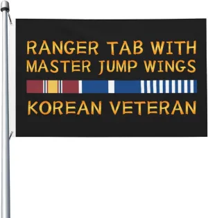 Ranger Tab with Master Jump Wings Korean Veteran 3x5 FT Flag - Vivid Printing, Indoor Outdoor Banner with Brass Grommets