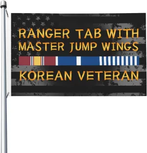 Ranger Tab with Master Jump Wings Korean Veteran 3x5 FT Flag - Vivid Printing, Indoor Outdoor Banner with Brass Grommets