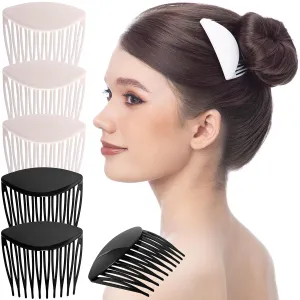 RC ROCHE ORNAMENT 6 Pcs Womens Hair Side Slide Comb Wide Teeth Plastic Strong Solid Plain Bridal Pin Fashion Ladies Girl Clamp Styling Accessories Clip, Large Black and White