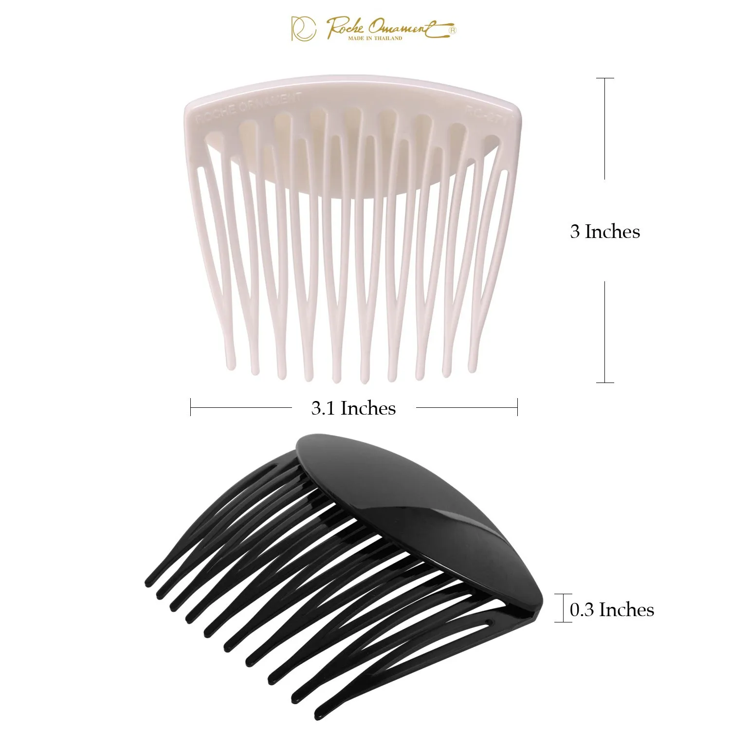 RC ROCHE ORNAMENT 6 Pcs Womens Hair Side Slide Comb Wide Teeth Plastic Strong Solid Plain Bridal Pin Fashion Ladies Girl Clamp Styling Accessories Clip, Large Black and White