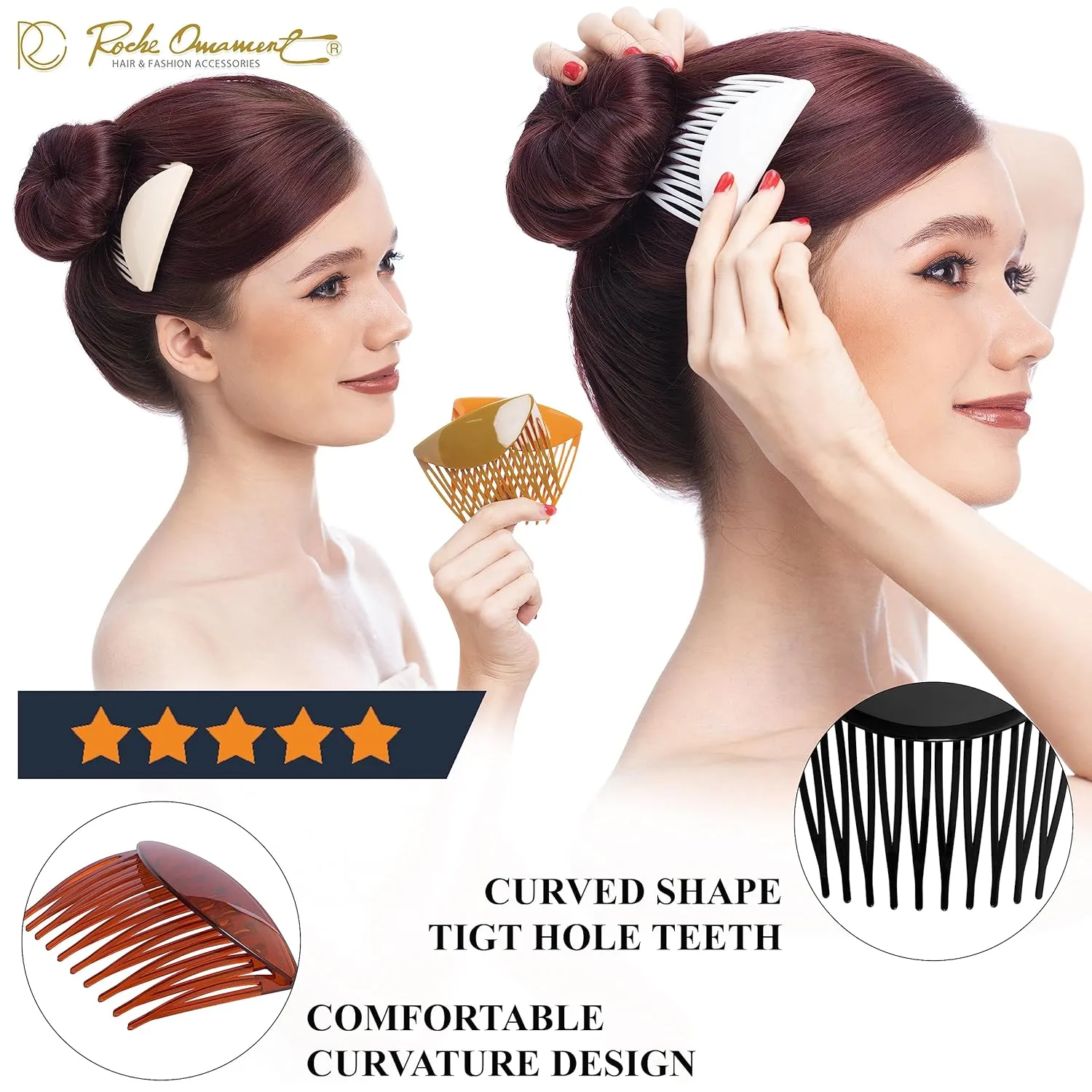 RC ROCHE ORNAMENT 6 Pcs Womens Hair Side Slide Comb Wide Teeth Plastic Strong Solid Plain Bridal Pin Fashion Ladies Girl Clamp Styling Accessories Clip, Large Black and White