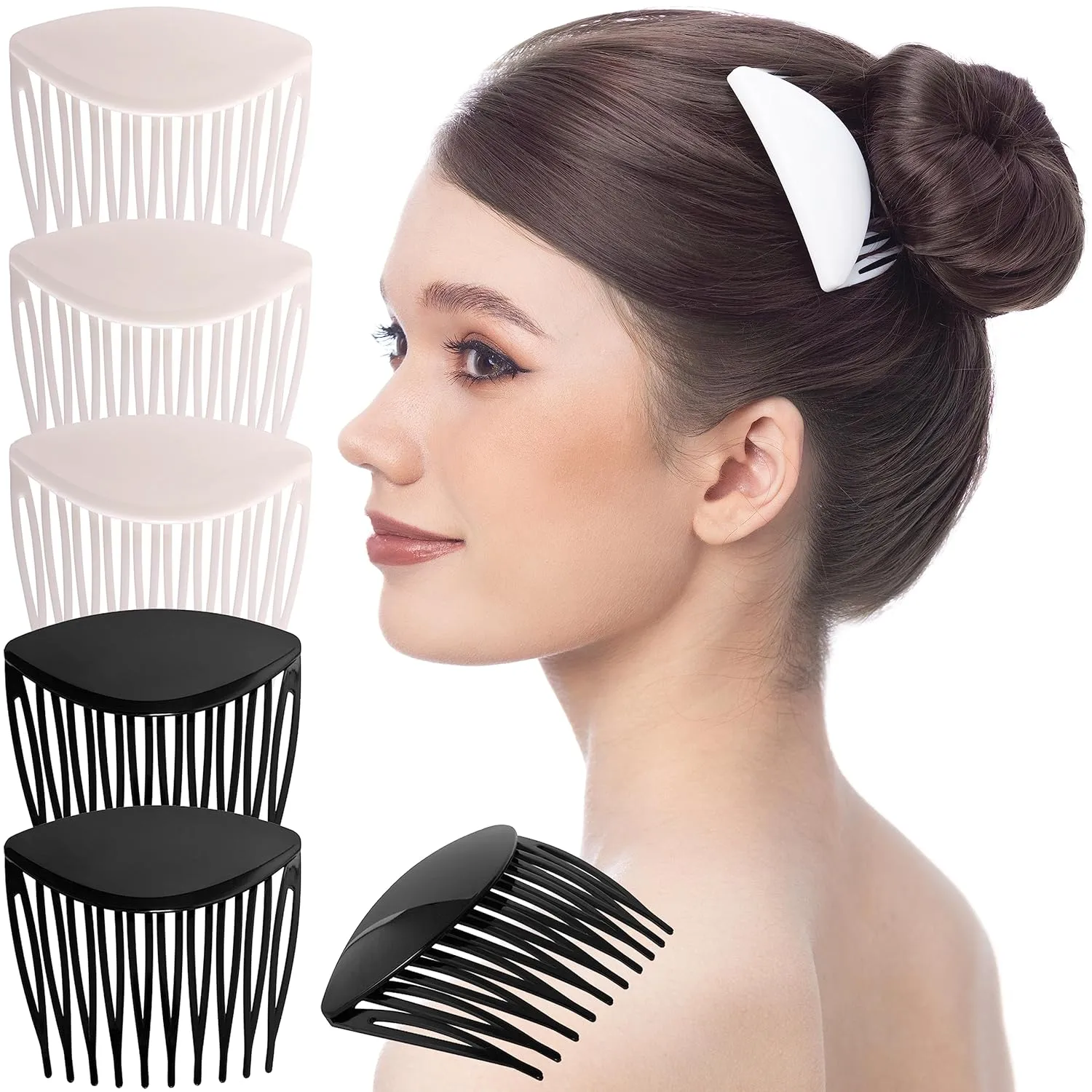 RC ROCHE ORNAMENT 6 Pcs Womens Hair Side Slide Comb Wide Teeth Plastic Strong Solid Plain Bridal Pin Fashion Ladies Girl Clamp Styling Accessories Clip, Large Black and White