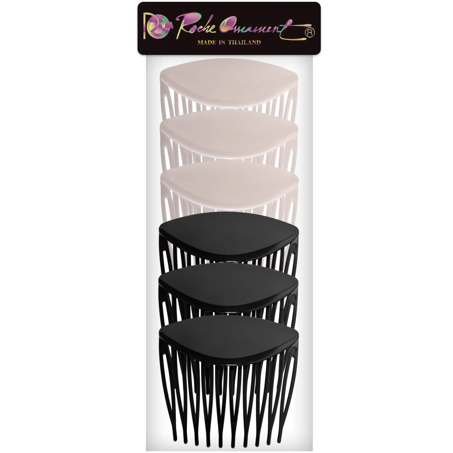 RC ROCHE ORNAMENT 6 Pcs Womens Hair Side Slide Comb Wide Teeth Plastic Strong Solid Plain Bridal Pin Fashion Ladies Girl Clamp Styling Accessories Clip, Large Black and White