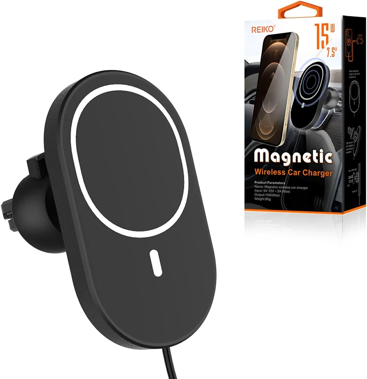 Reiko Magnetic Wireless Car Charger Phone Holder Mount in Black