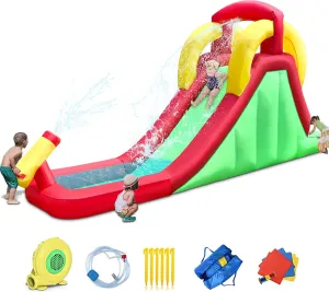 RETRO JUMP Inflatable Water Slide, Water Slides for Kids Backyard with Climbing Wall,Water Park with Splash Pool and Sprinkler, Kids Pool Waterslide with Water Cannon,Blower Included