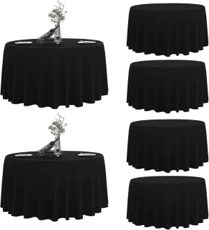 Round Tablecloth,6 Pack 120inch Stain and Wrinkle Resistant Polyester Table Cloth,Decorative Fabric Table Cover for Kitchen,Dinning,Party,Wedding Round(Black)