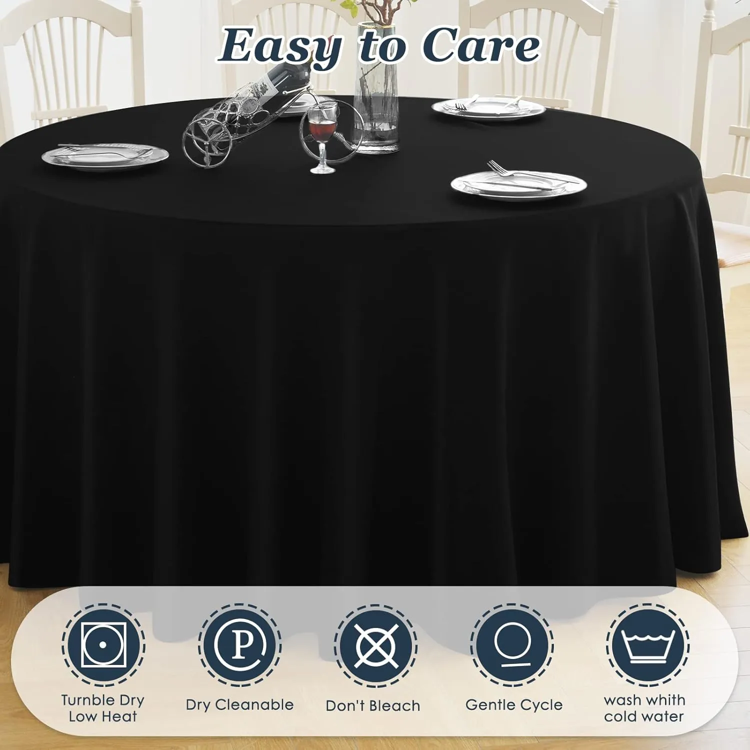Round Tablecloth,6 Pack 120inch Stain and Wrinkle Resistant Polyester Table Cloth,Decorative Fabric Table Cover for Kitchen,Dinning,Party,Wedding Round(Black)