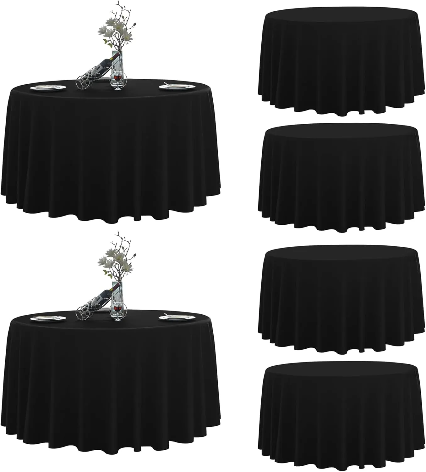 Round Tablecloth,6 Pack 120inch Stain and Wrinkle Resistant Polyester Table Cloth,Decorative Fabric Table Cover for Kitchen,Dinning,Party,Wedding Round(Black)