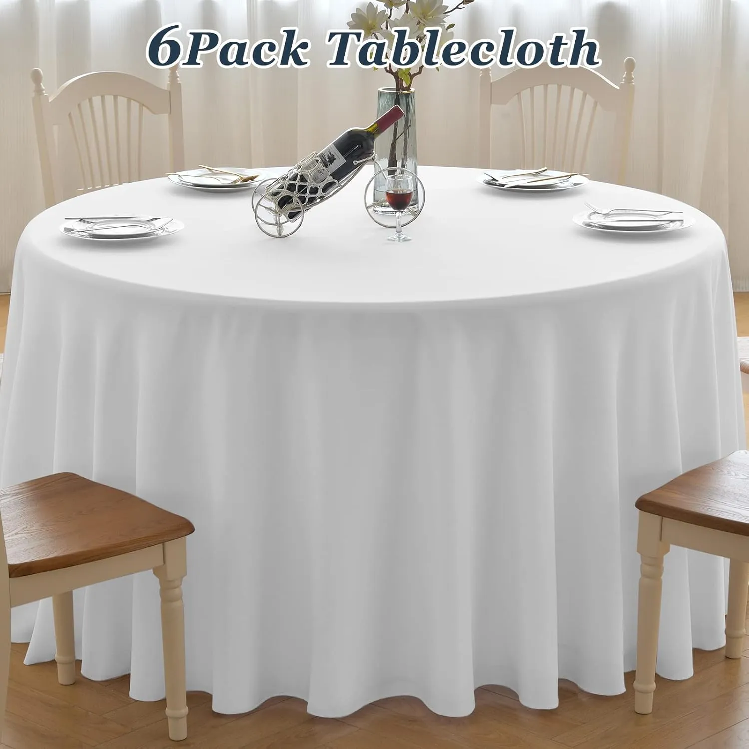 Round Tablecloth,6 Pack 120inch Stain and Wrinkle Resistant Polyester Table Cloth,Decorative Fabric Table Cover for Kitchen,Dinning,Party,Wedding Round(White)