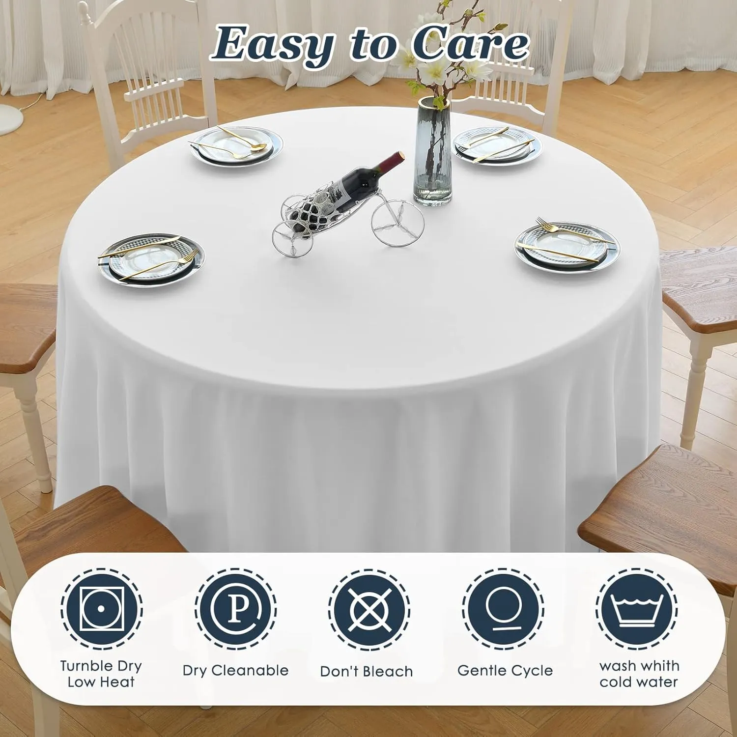 Round Tablecloth,6 Pack 120inch Stain and Wrinkle Resistant Polyester Table Cloth,Decorative Fabric Table Cover for Kitchen,Dinning,Party,Wedding Round(White)
