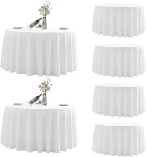 Round Tablecloth,6 Pack 120inch Stain and Wrinkle Resistant Polyester Table Cloth,Decorative Fabric Table Cover for Kitchen,Dinning,Party,Wedding Round(White)