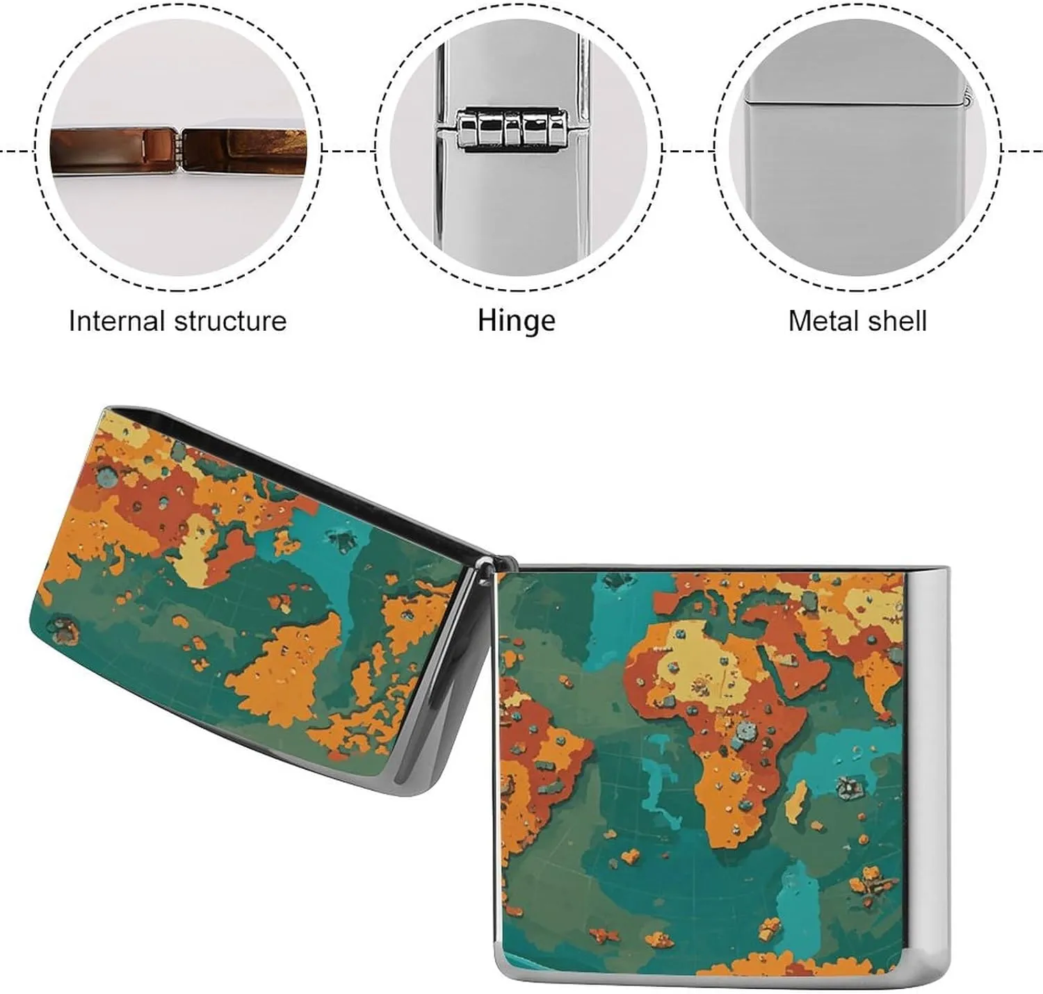 Rust World Map Lighter Case, Personalized Metal Lighter Sleeve, Double-Sided Lighters Cover for Standard Lighters, Stylish & Unique Idea