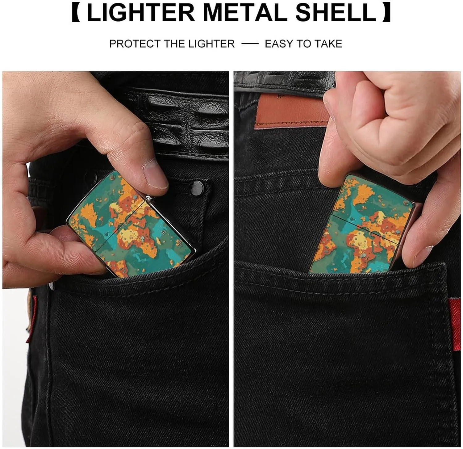 Rust World Map Lighter Case, Personalized Metal Lighter Sleeve, Double-Sided Lighters Cover for Standard Lighters, Stylish & Unique Idea