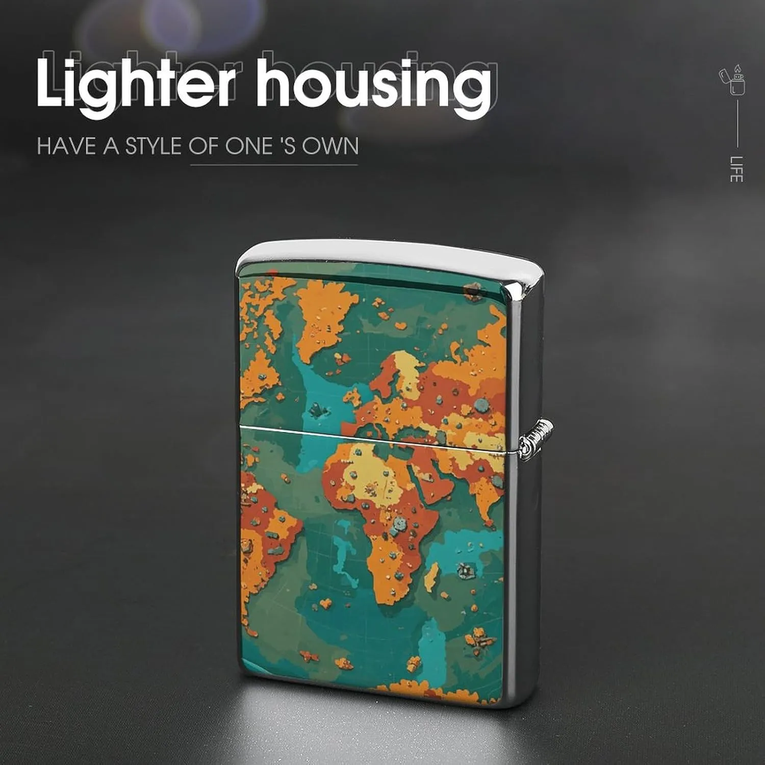 Rust World Map Lighter Case, Personalized Metal Lighter Sleeve, Double-Sided Lighters Cover for Standard Lighters, Stylish & Unique Idea