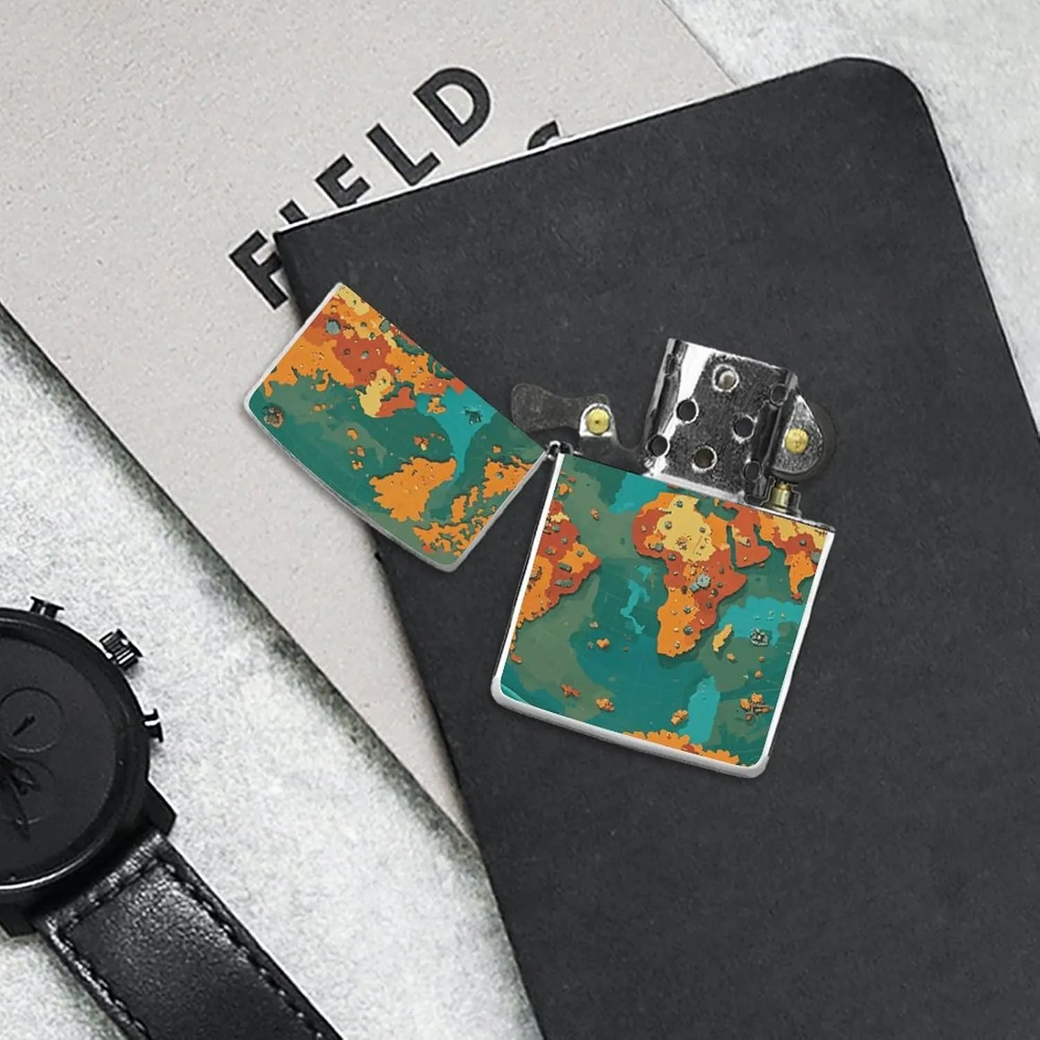 Rust World Map Lighter Case, Personalized Metal Lighter Sleeve, Double-Sided Lighters Cover for Standard Lighters, Stylish & Unique Idea