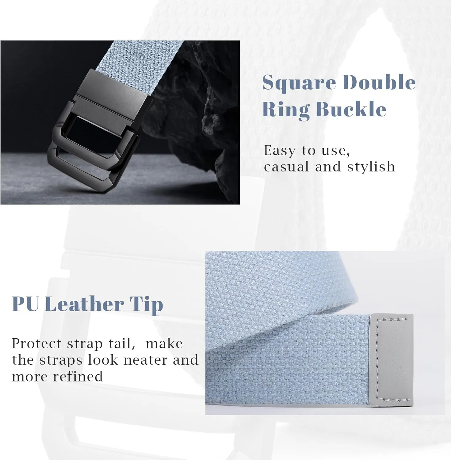 SANSTHS Canvas Belt with Double Ring Buckle, Fabric Web Belt for Women Men Double Ring for Outdoor & Casual Wear