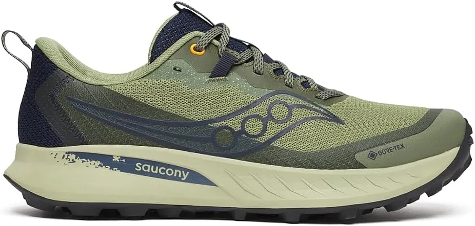 Saucony Men's Peregrine 15 Gore-Tex Waterproof Sneaker, Hemlock/Navy, 7.5