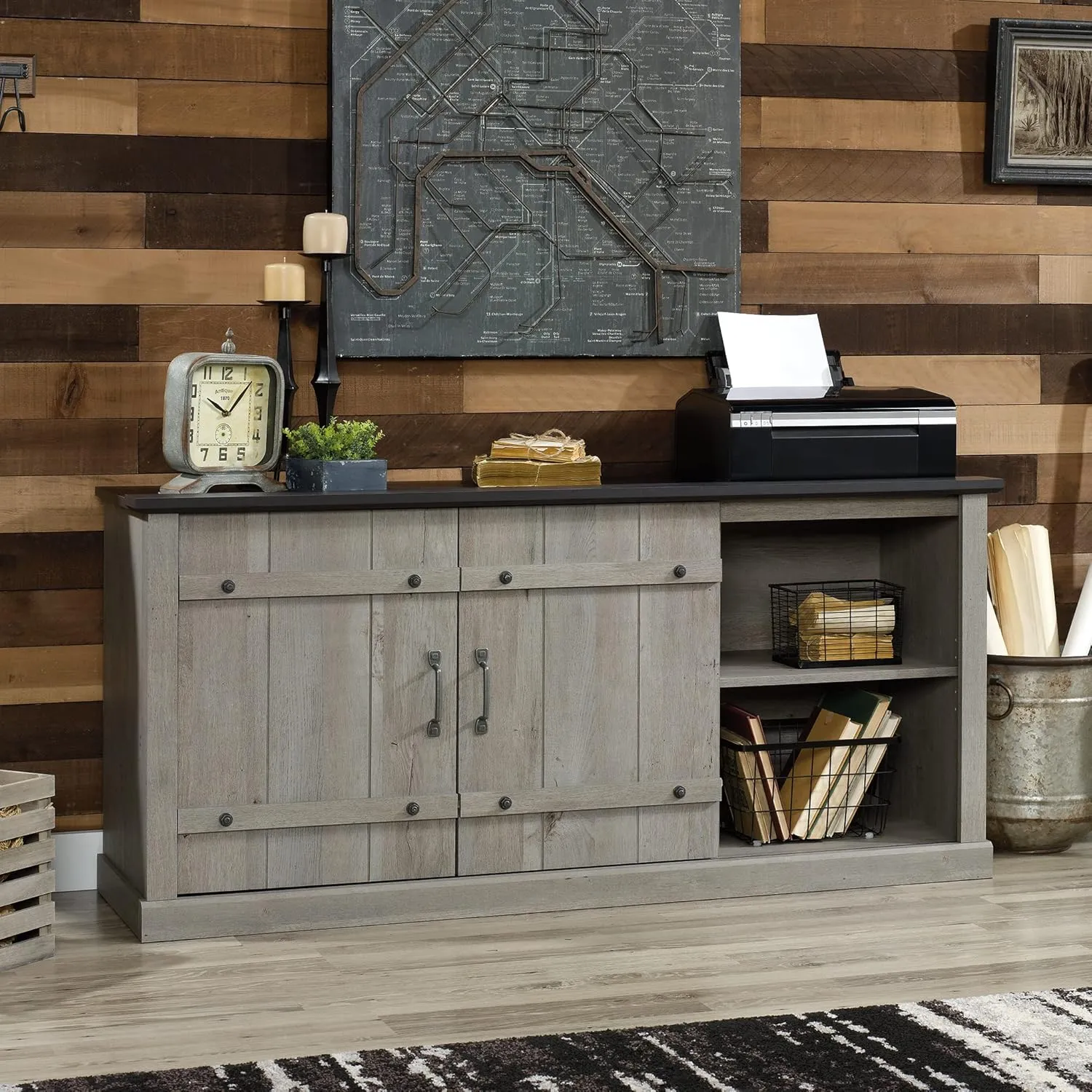 Sauder Misc Entertainment TV Credenza, for TVs up to 70", Mystic Oak Finish