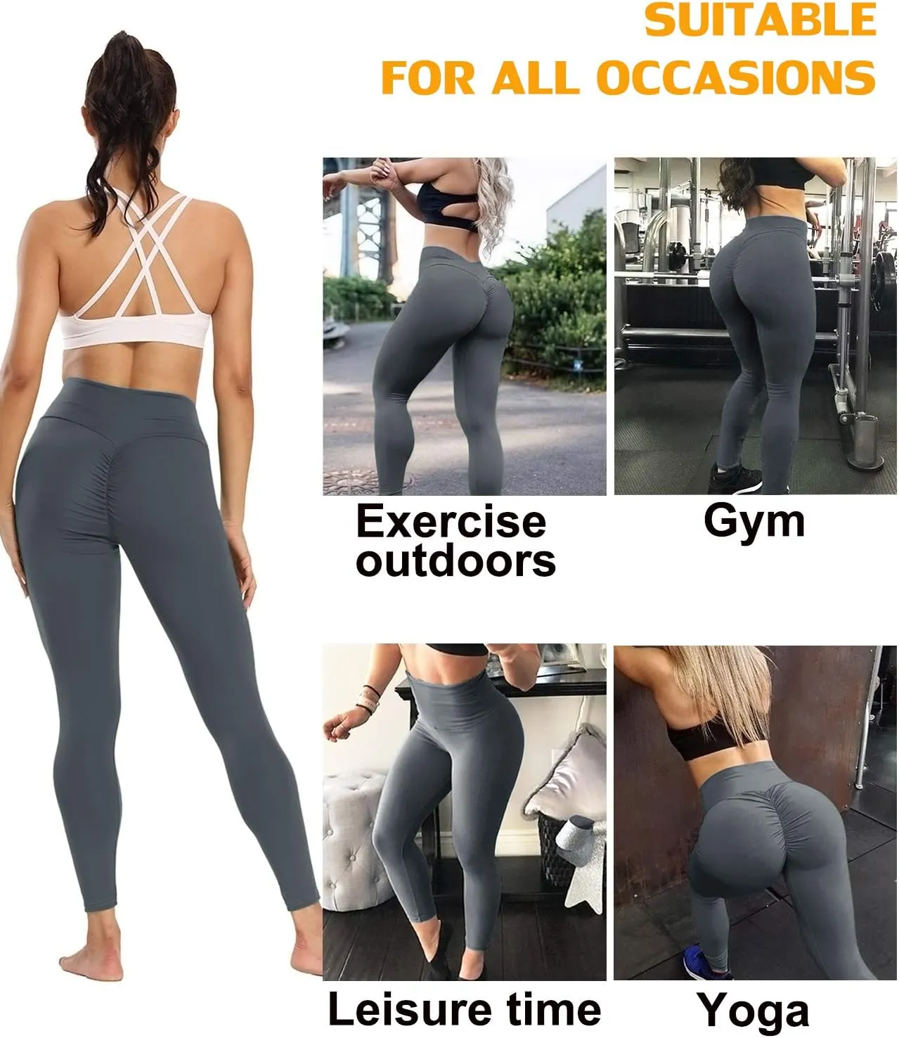 Scrunch Butt Lifting Ruched Leggings for Women High Waisted Textured Tummy Control Push Up Yoga Pants