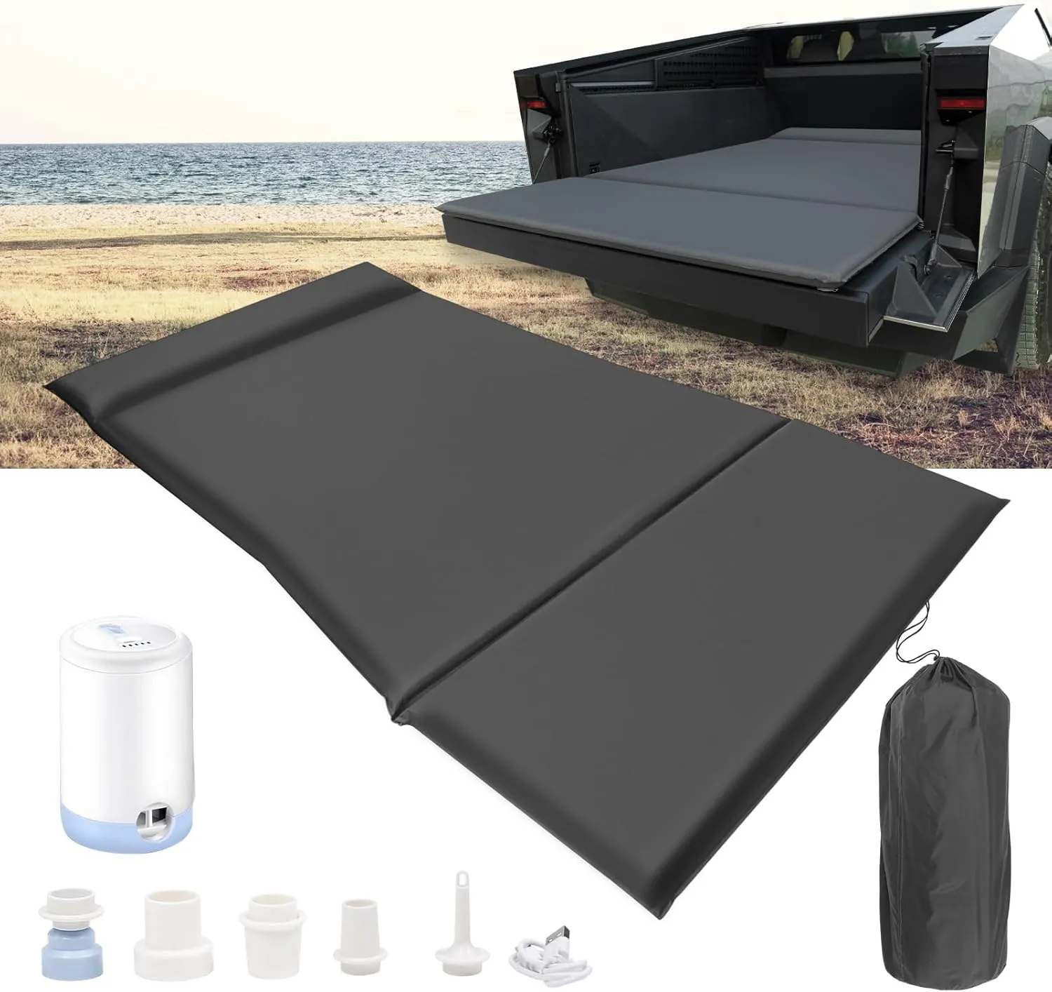 Self-Inflating Memory Foam Mattress for Tesla Cybertruck 2024, One-Touch Inflate/Deflate Tesla Cybertruck Bed Mattress, Durable High Resilience Memory Foam Cybertruck Camping Sleeping Mats