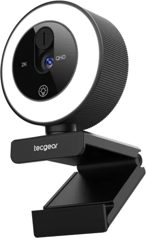 Sentinel Glo, 2K Webcam with Ring Light, Built-in Privacy Shutter, Auto Focus QHD Resolution Privacy Lens Cover, Built-in Microphone