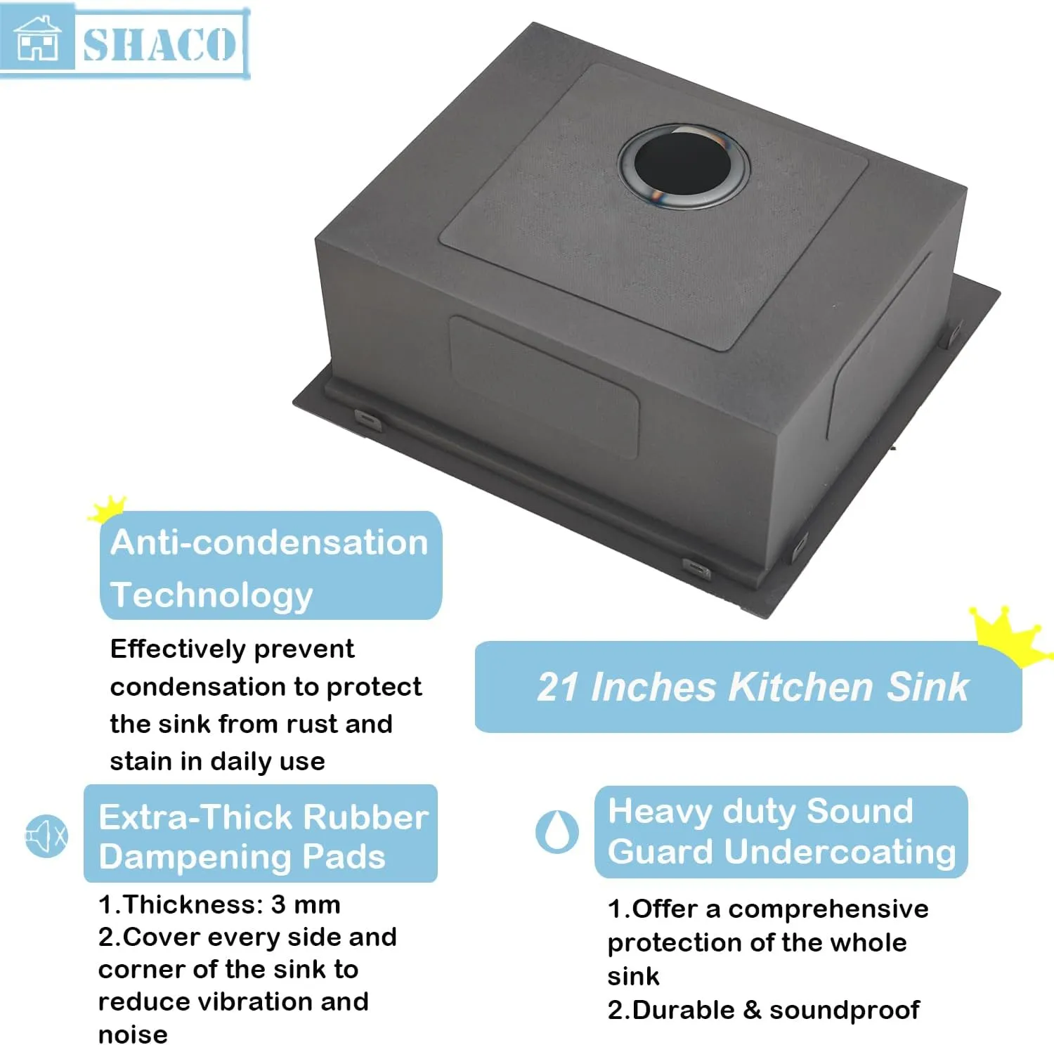 SHACO 21 Inch Black Drop In Kitchen Sink, 21x20 Inch Gunmetal Black Top Mount 16 Gauge Stainless Steel Single Bowl Workstation RV Small Kitchen Outdoor Laundry Wet Prep Sink with Accessories