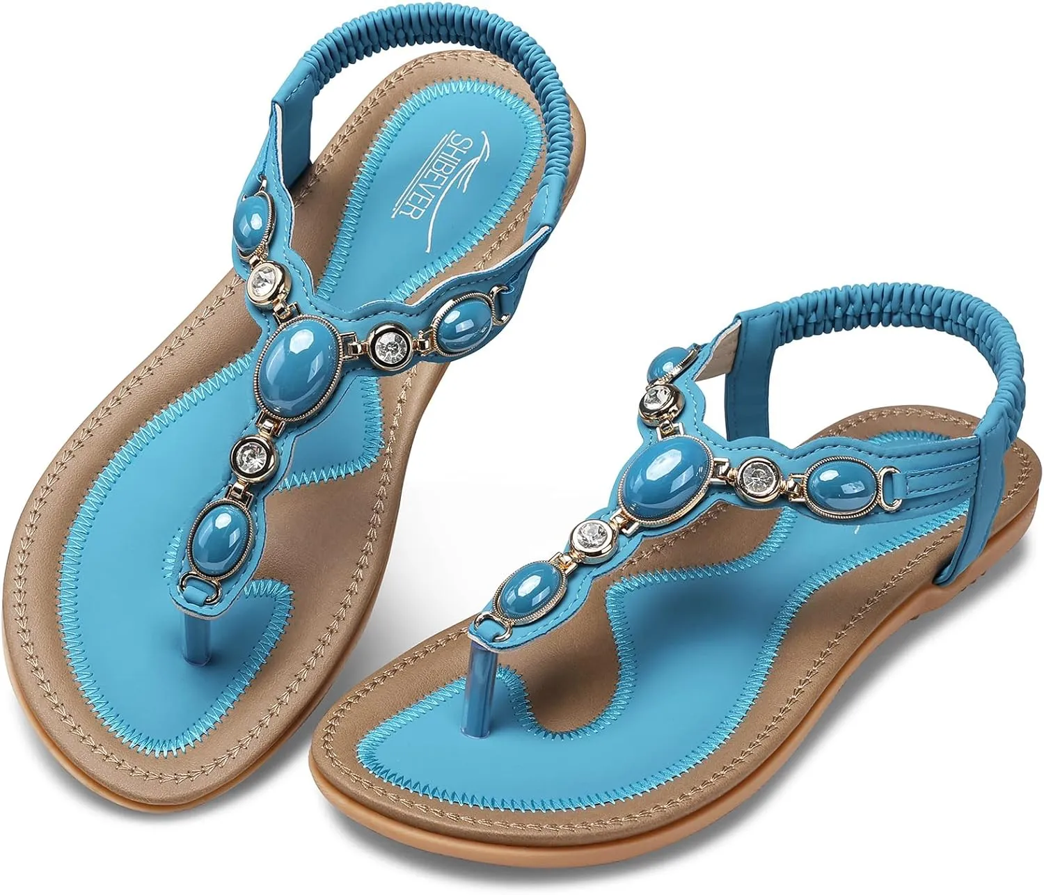 SHIBEVER Flat Sandals for Women Dressy: Summer Comfortable Dress Thong Flats Sandal