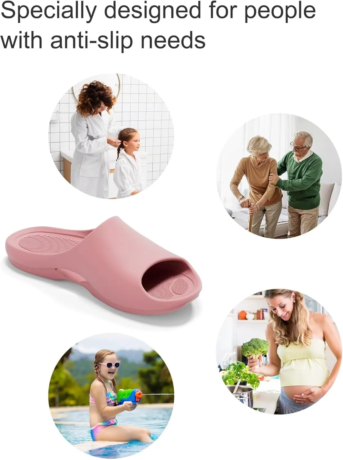 Shower Shoes, Non Slip Slide Sandals for Women and Men, Lightweight House Slippers for Indoor Bathroom Dorm Pool Swimming Beach