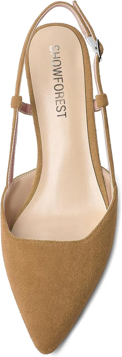 SHOWFOREST Womens Business Pointed Toe Suede Buckle Adjustable Strap Solid Closed Toe Kitten Low Heel Pumps Shoes 1.5 Inch
