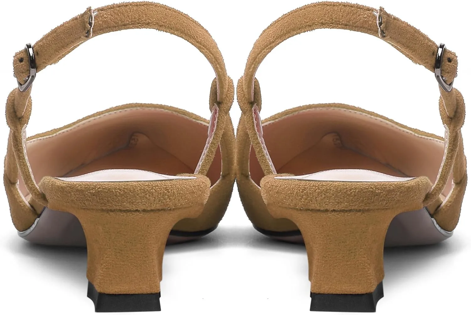 SHOWFOREST Womens Business Pointed Toe Suede Buckle Adjustable Strap Solid Closed Toe Kitten Low Heel Pumps Shoes 1.5 Inch