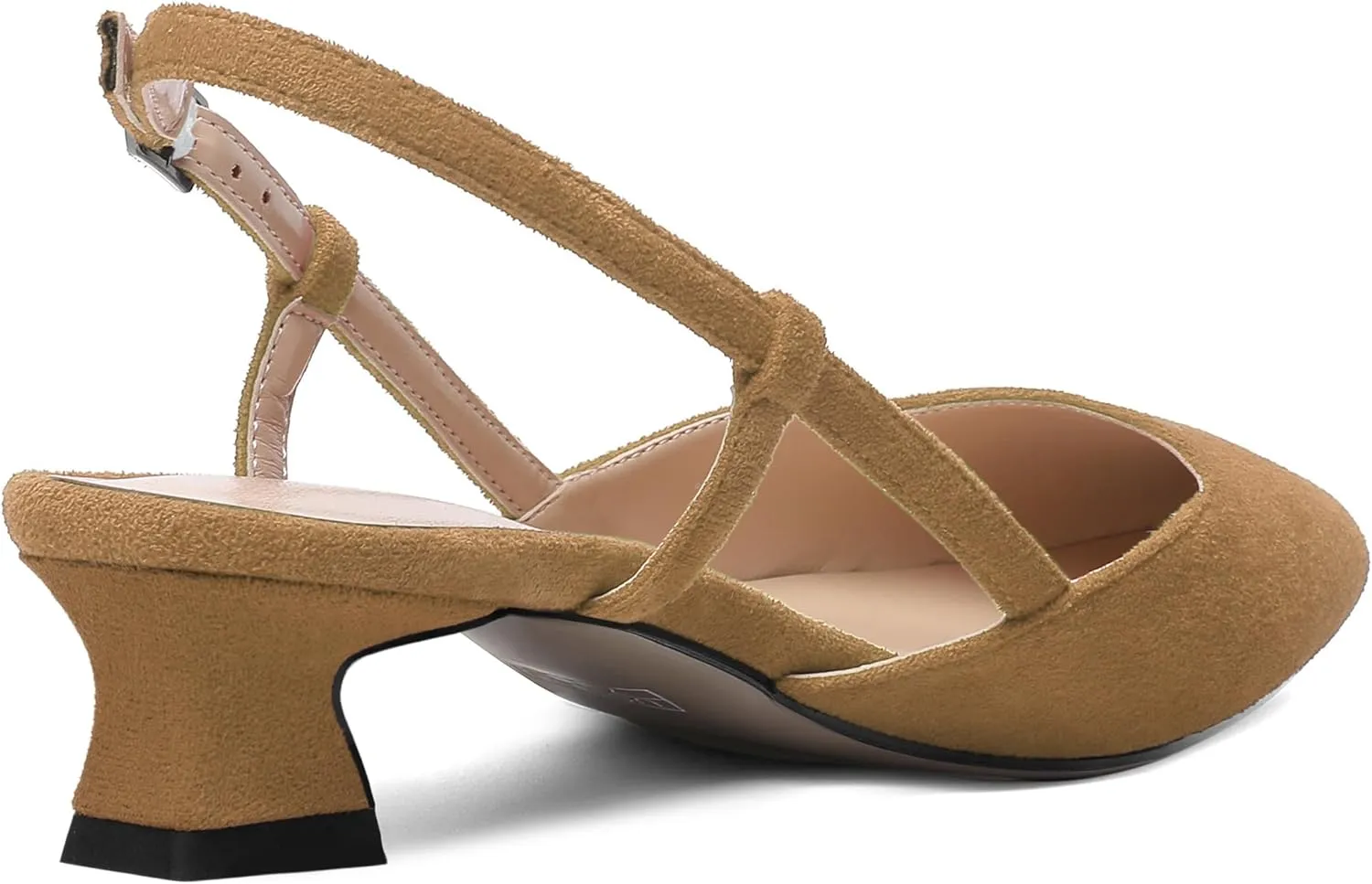 SHOWFOREST Womens Business Pointed Toe Suede Buckle Adjustable Strap Solid Closed Toe Kitten Low Heel Pumps Shoes 1.5 Inch