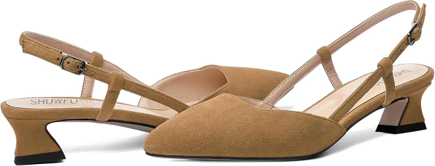 SHOWFOREST Womens Business Pointed Toe Suede Buckle Adjustable Strap Solid Closed Toe Kitten Low Heel Pumps Shoes 1.5 Inch