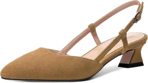 SHOWFOREST Womens Business Pointed Toe Suede Buckle Adjustable Strap Solid Closed Toe Kitten Low Heel Pumps Shoes 1.5 Inch