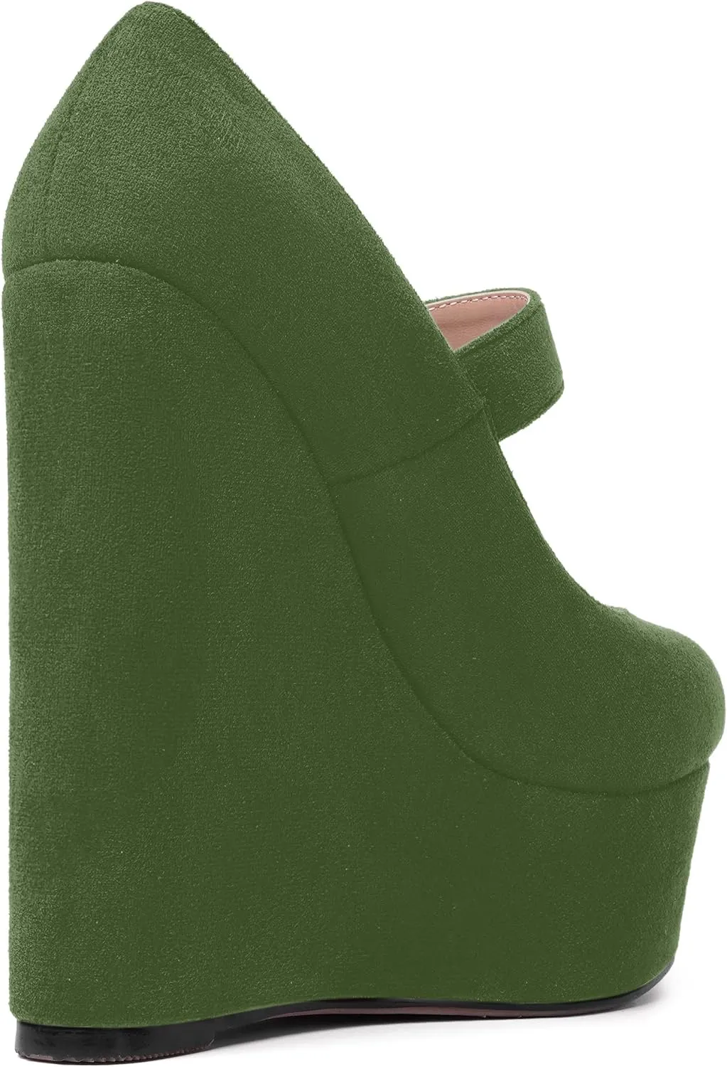 SHOWFOREST Womens Sexy Wedding Platform Suede Buckle Adjustable Strap Solid Round Toe Wedge High Heel Pumps Shoes 6 Inch