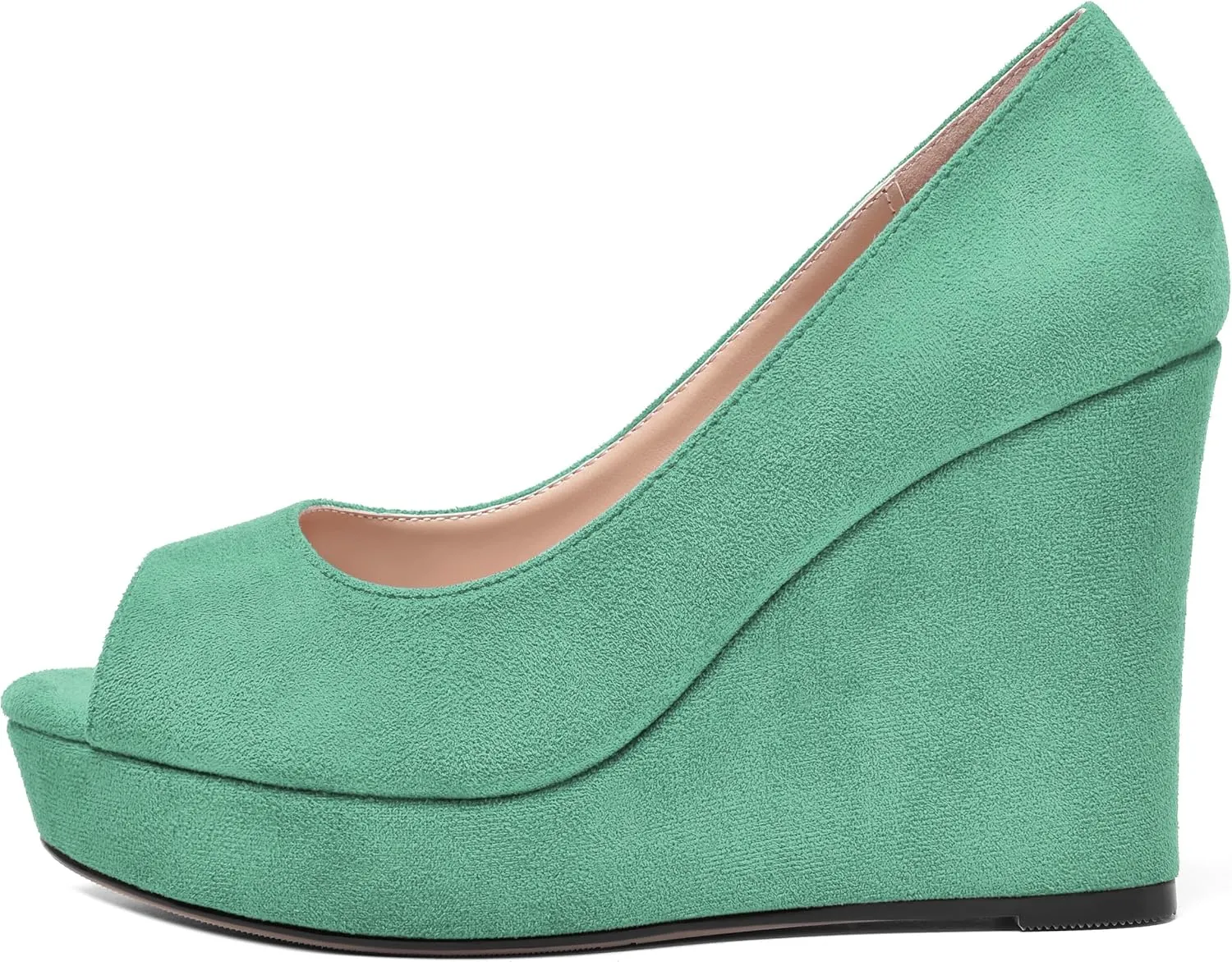 SHOWFOREST Womens Slip On Suede Dating Solid Peep Toe Sexy Wedge High Heel Pumps Shoes 4 Inch