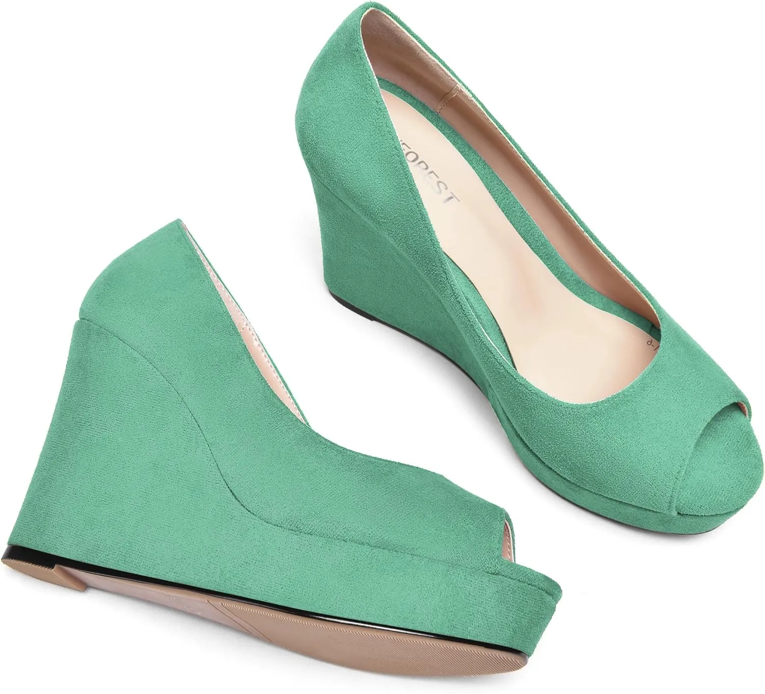 SHOWFOREST Womens Slip On Suede Dating Solid Peep Toe Sexy Wedge High Heel Pumps Shoes 4 Inch