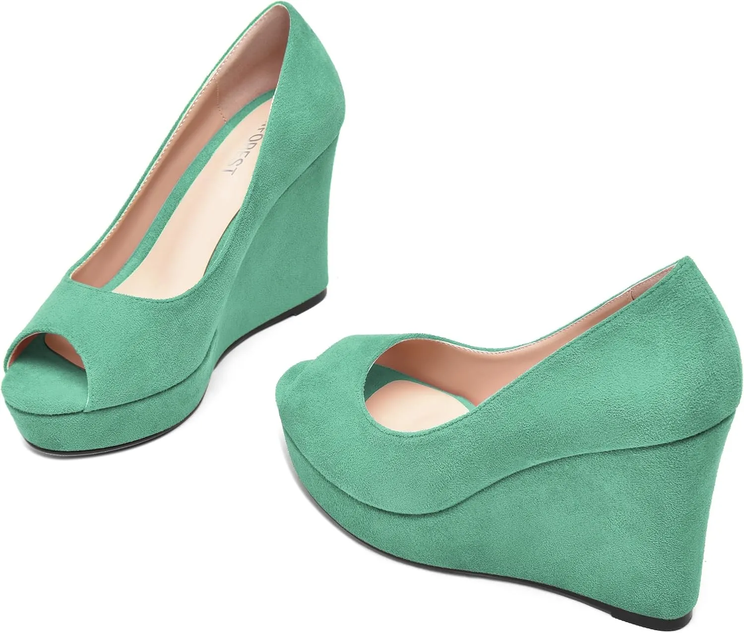 SHOWFOREST Womens Slip On Suede Dating Solid Peep Toe Sexy Wedge High Heel Pumps Shoes 4 Inch
