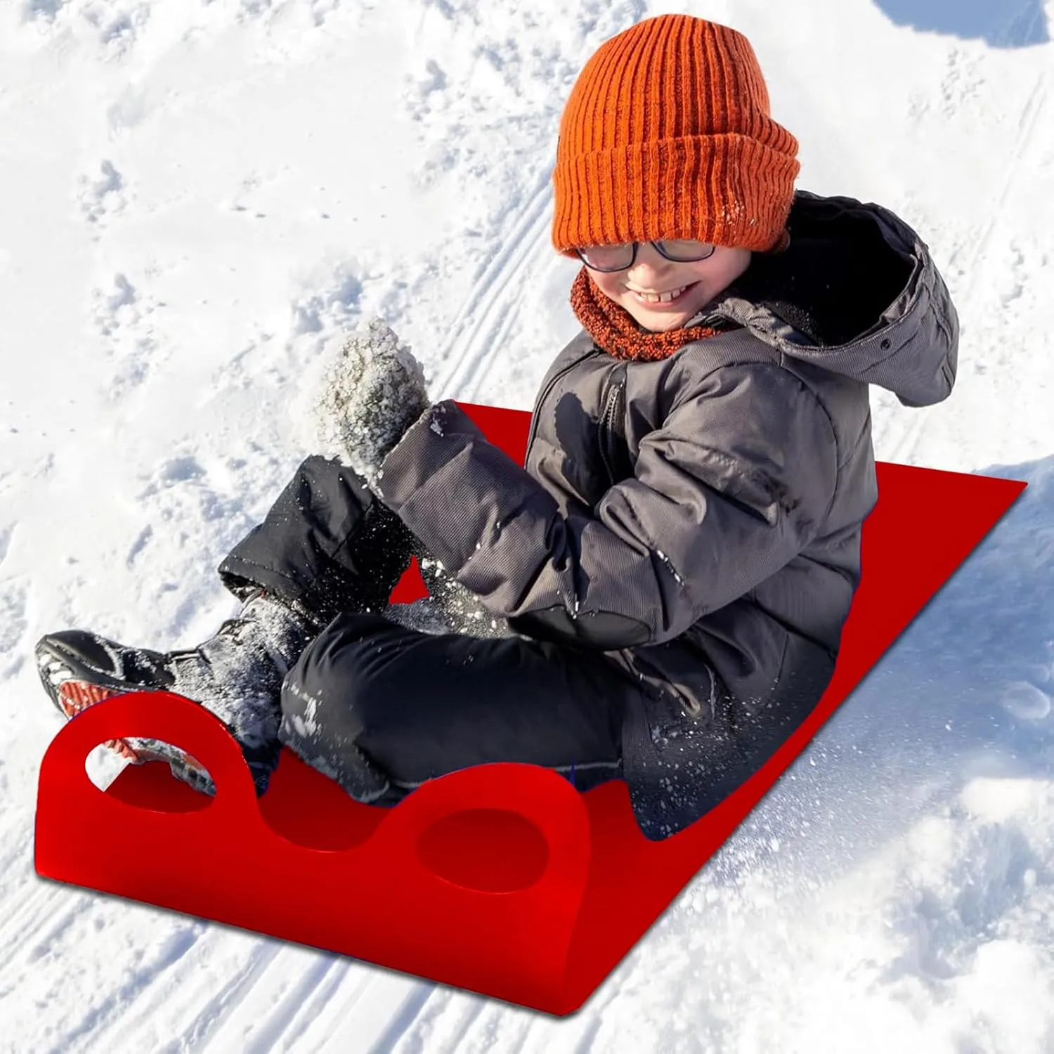 Sleds for Kids, Portable Rolling Snow Slider with Handle, Snow Scooter, Roll Up Flexible Snow Sled Flying Lightweight Carpet Snowboard Sled for Adults and Kids