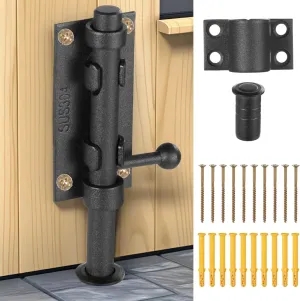Slide Bolt Gate Latch for Wooden Fence 6 Inch, Heavy Duty Barrel Bolt Latch Matte Black, Solid 304 Stainless Steel Sliding Bolt Lock Door Latches for Yard Door, Barn Door