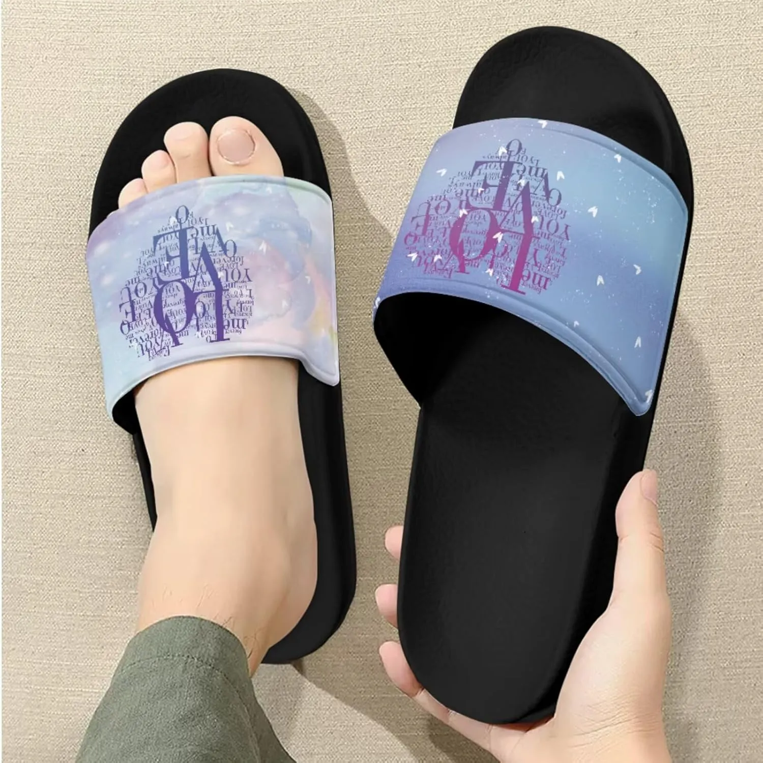 Slide Sandals Slippers for Women and Men, Cozy PU Uppers EVA Sole Non Slip Quick Drying Shower Shoes Bathroom Office