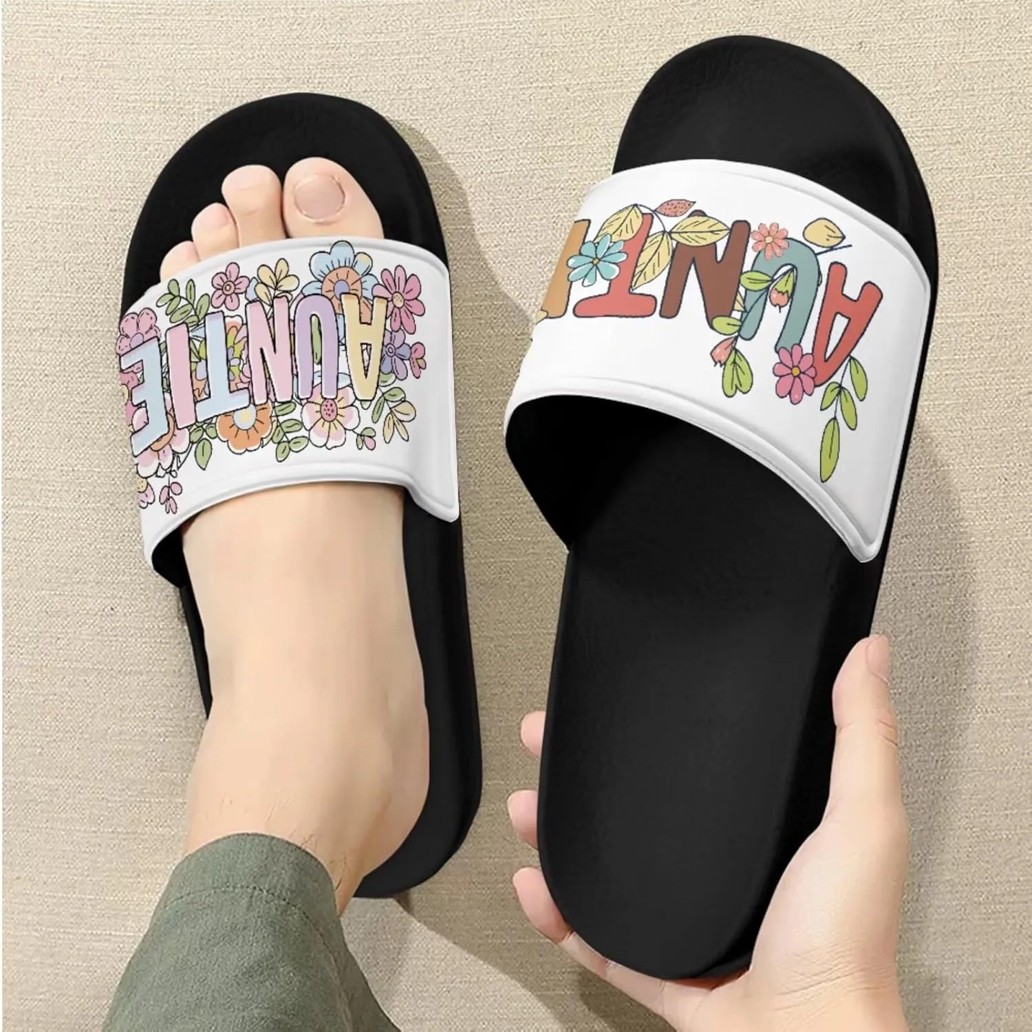 Slide Sandals Slippers for Women and Men, Cozy PU Uppers EVA Sole Non Slip Quick Drying Shower Shoes Bathroom Office