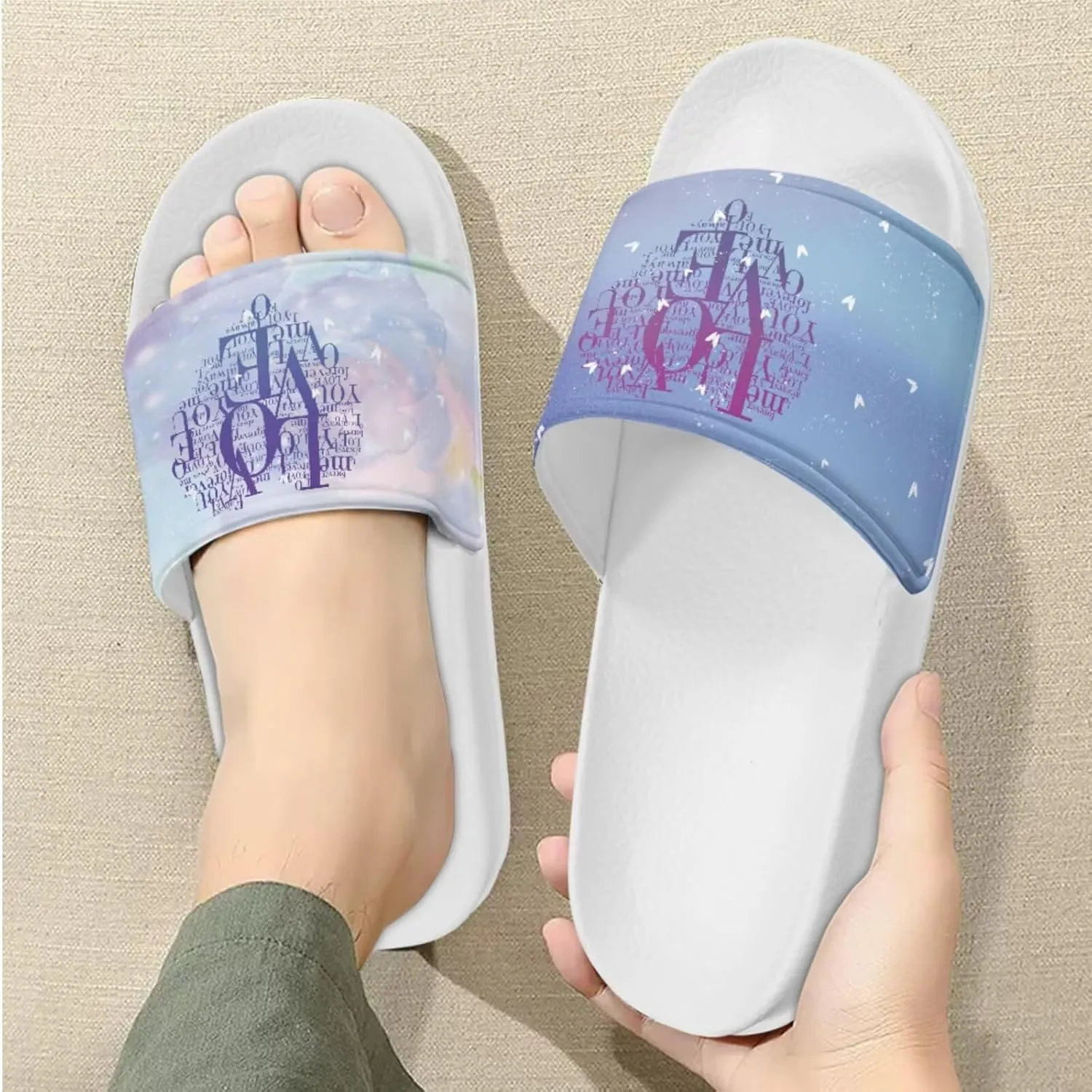 Slide Sandals Slippers for Women and Men, Cozy PU Uppers EVA Sole Non Slip Quick Drying Shower Shoes Bathroom Office
