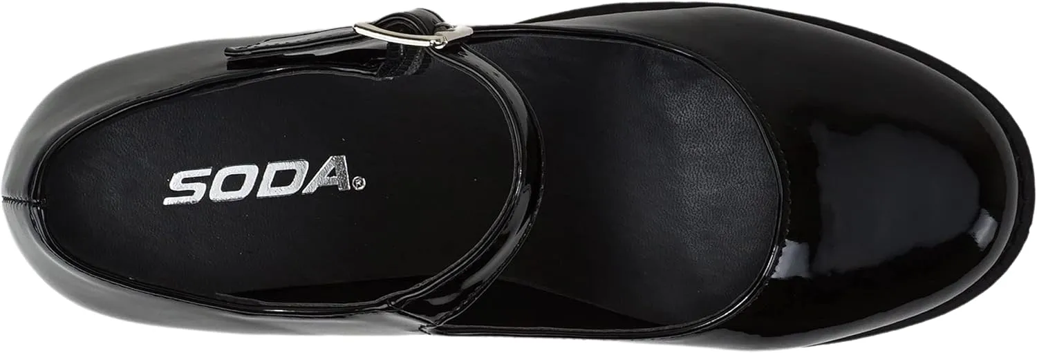 Soda “Boxer” ~ Women Mary Jane Round Toe Chunky Block Heel Lug Sole Pump with Adjustable Strap