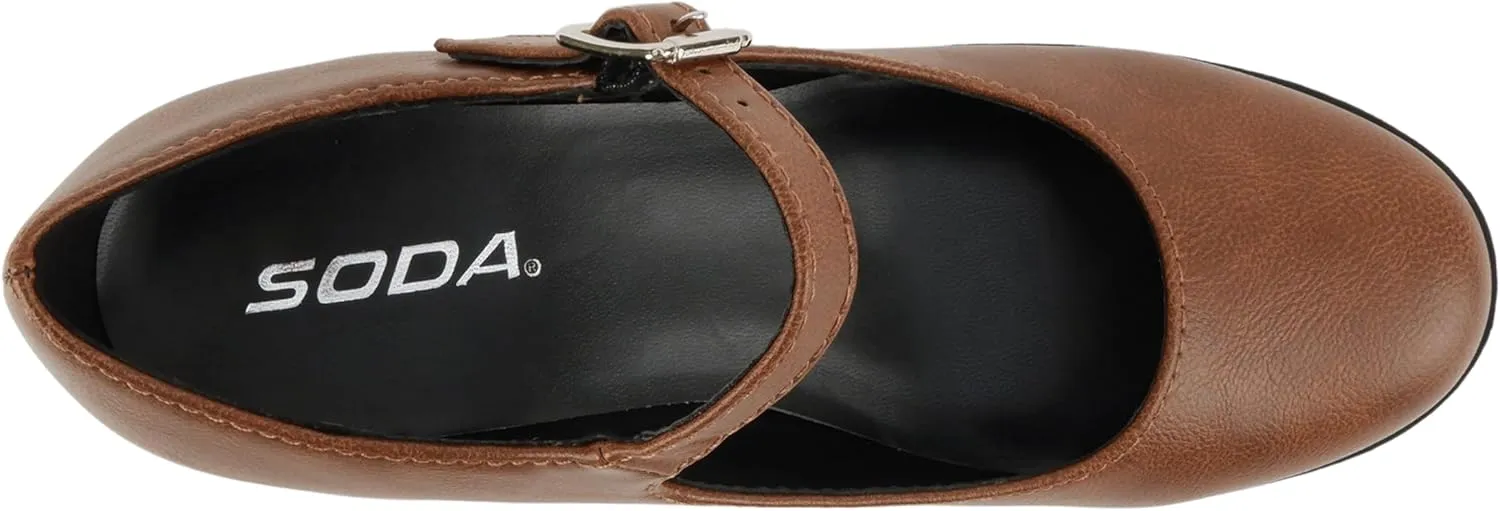 Soda “Boxer” ~ Women Mary Jane Round Toe Chunky Block Heel Lug Sole Pump with Adjustable Strap