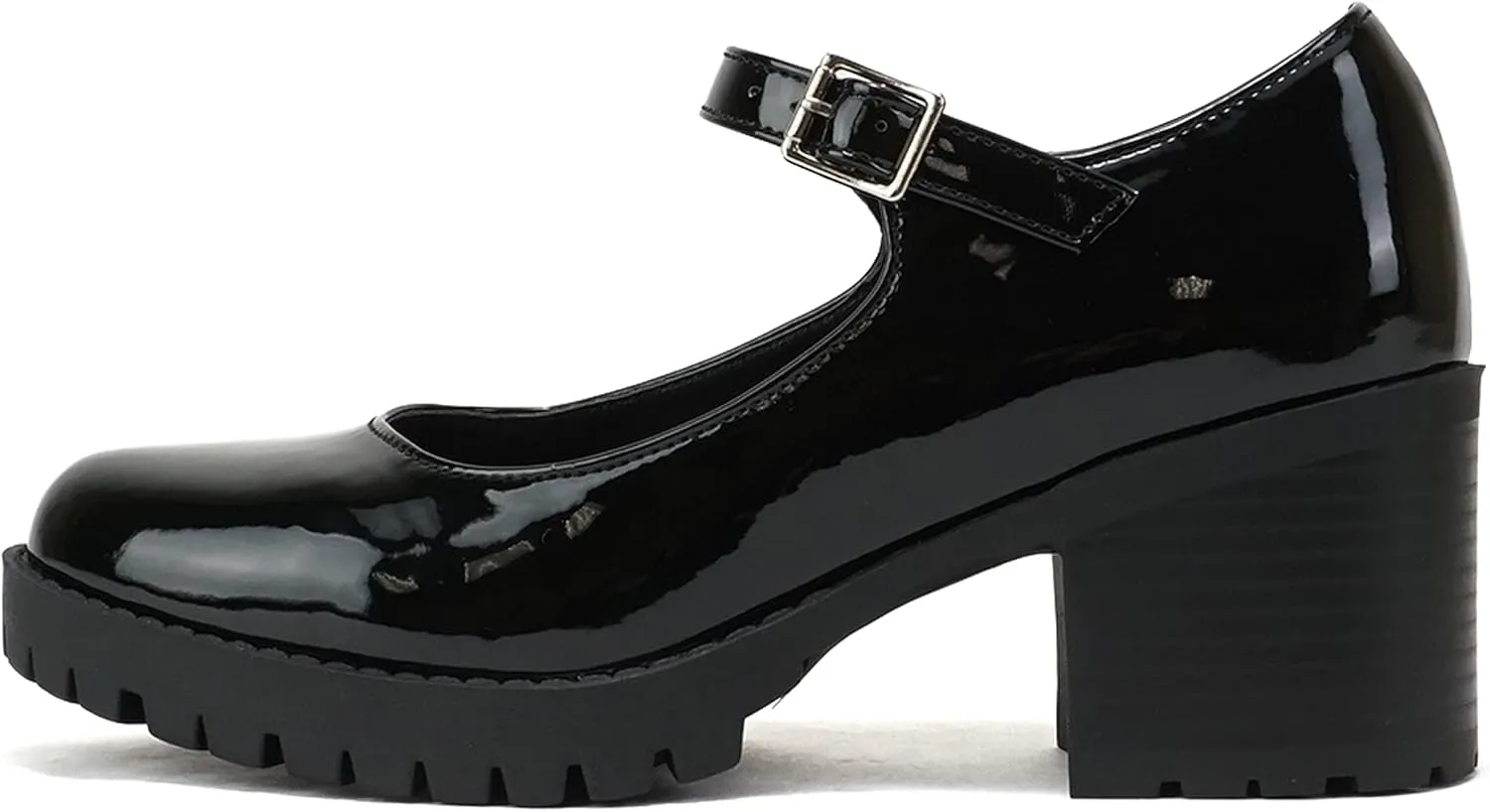 Soda “Boxer” ~ Women Mary Jane Round Toe Chunky Block Heel Lug Sole Pump with Adjustable Strap