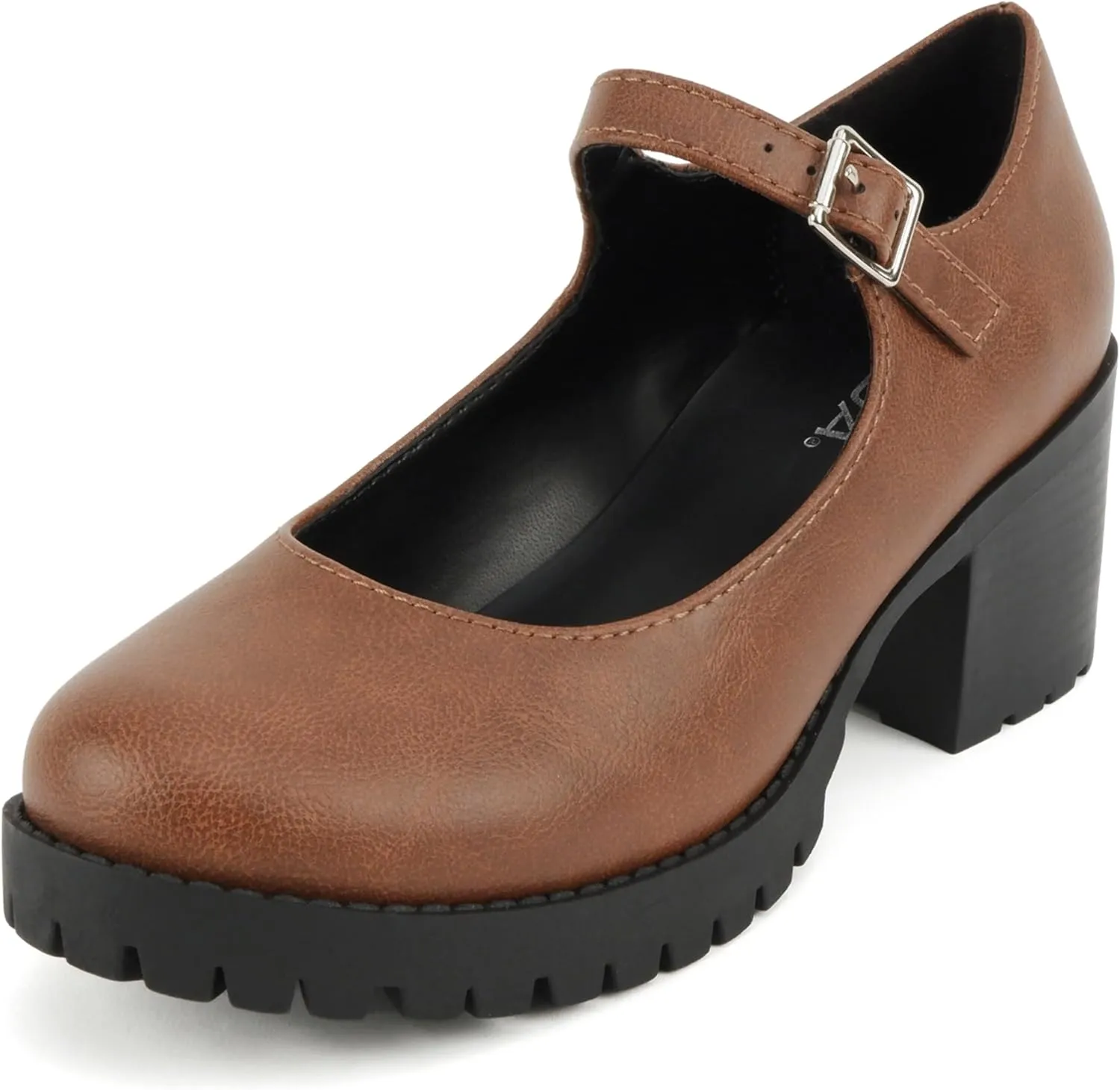 Soda “Boxer” ~ Women Mary Jane Round Toe Chunky Block Heel Lug Sole Pump with Adjustable Strap