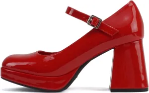 Soda “NOSTA” ~ Women Square Toe Mary Jane Platform High Chunky Flare Heel Pump Shoe with Adjustable Ankle Strap