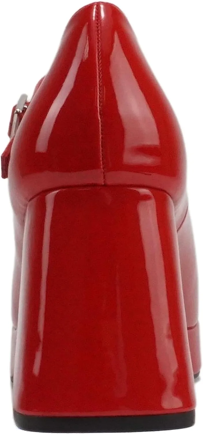 Soda “NOSTA” ~ Women Square Toe Mary Jane Platform High Chunky Flare Heel Pump Shoe with Adjustable Ankle Strap