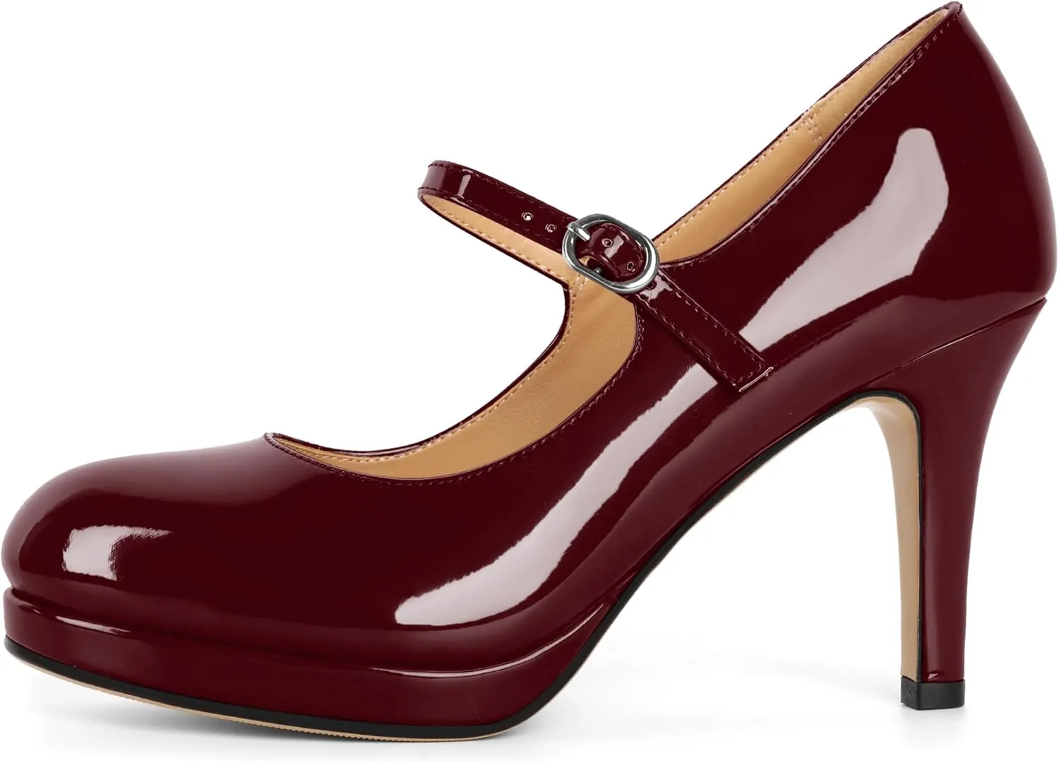 Soireelady Women's Platform Mary Jane Pumps Closed Round Toe Ankle Strap Stiletto High Heels Dress Shoes 3.5 Inches