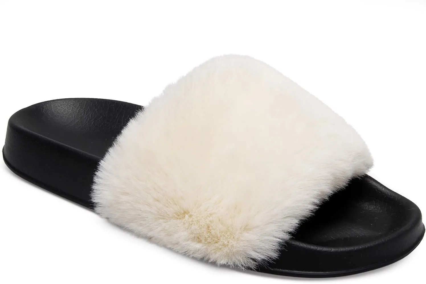 Spesoul Womens Fuzzy Slides Open Toe Furry Slide Slippers Indoor Outdoor Slides Sandals Casual Flat Fluffy House Slippers
